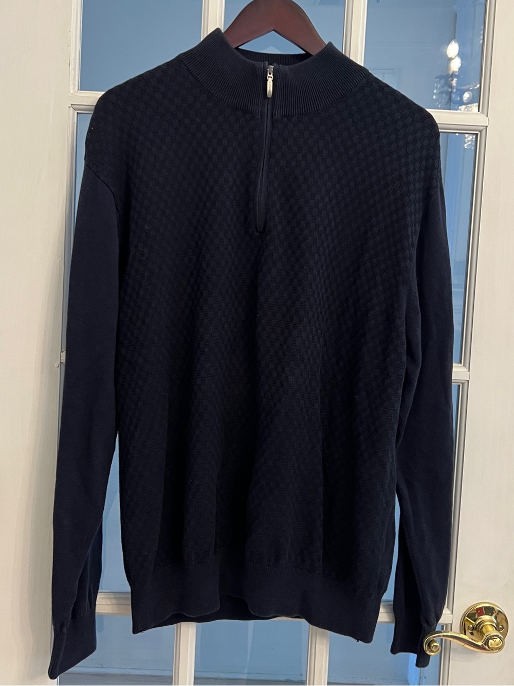 ALEX CANNON Men’s Navy Blue Textured Quarter Zip 100% Cotton Sweater L